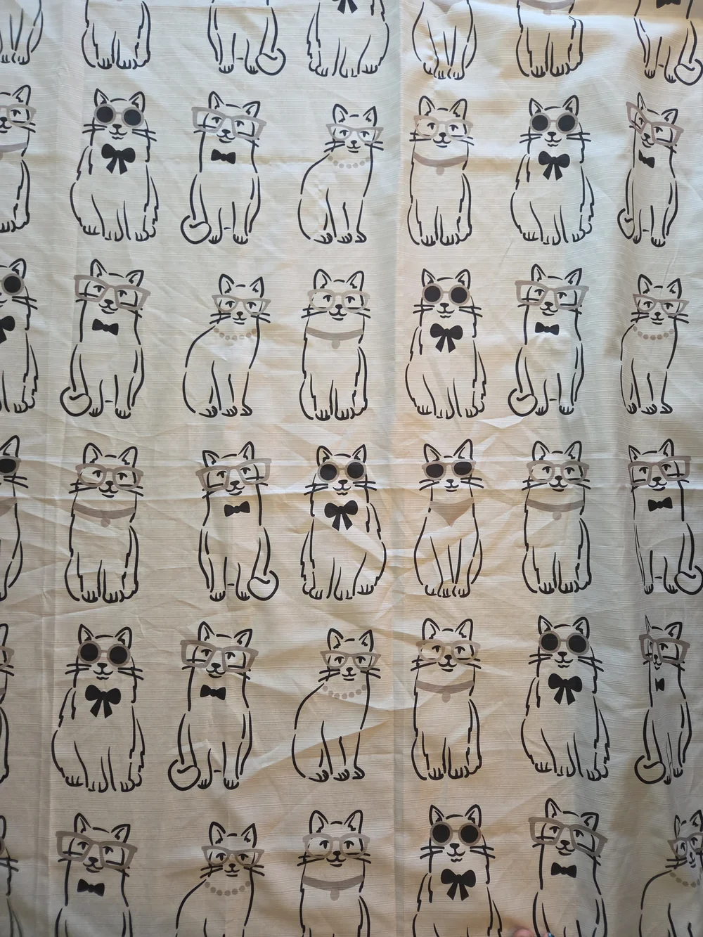 Deborah Connolly Cool Cat Pattern Fabric Shower Curtain Black White Gray
